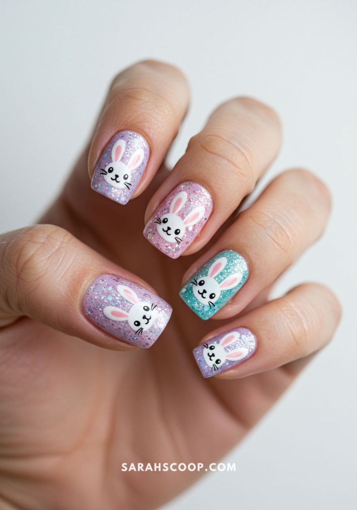 Glitter Purple Bunny Faces Glitter Purple Bunny Faces — Funny Bunny Nails 2027