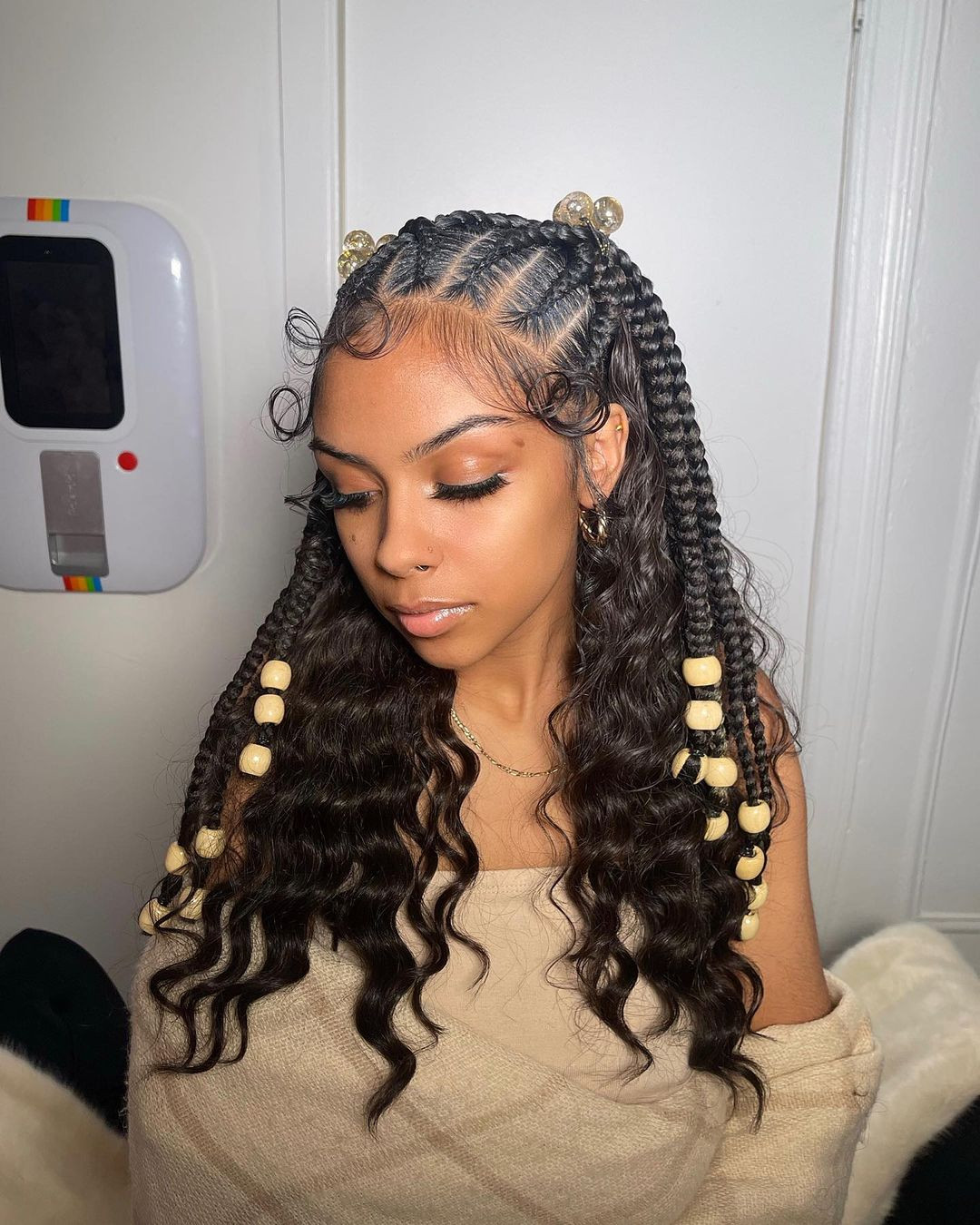Beaded Braids With Loose Wavy Extensions Beaded Braids With Loose Wavy Extensions — Prom Hairstyles 2027 with Weave
