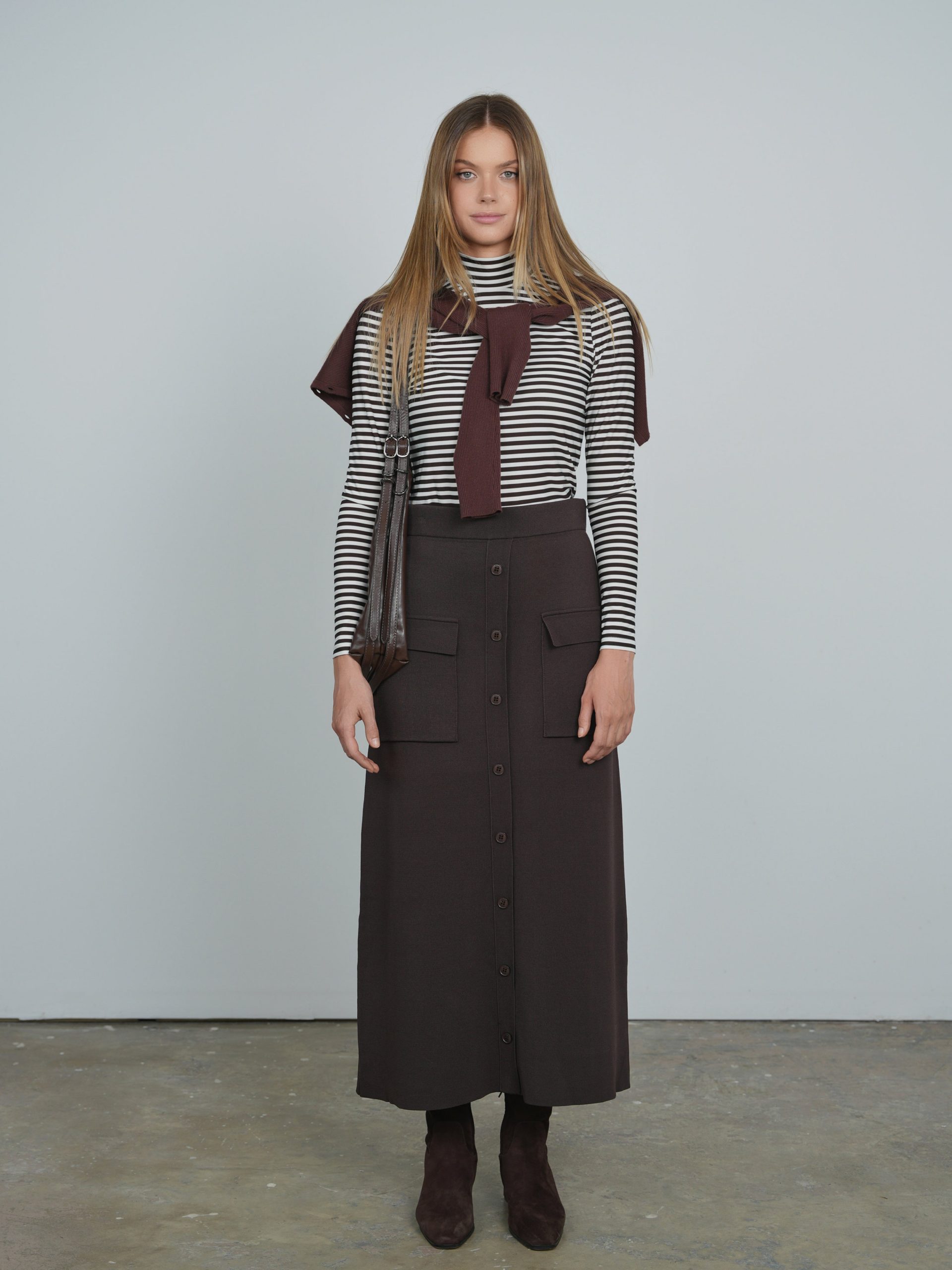 Sophisticated Brown Button-Front Maxi Cargo Skirt — Cargo Skirts 2027