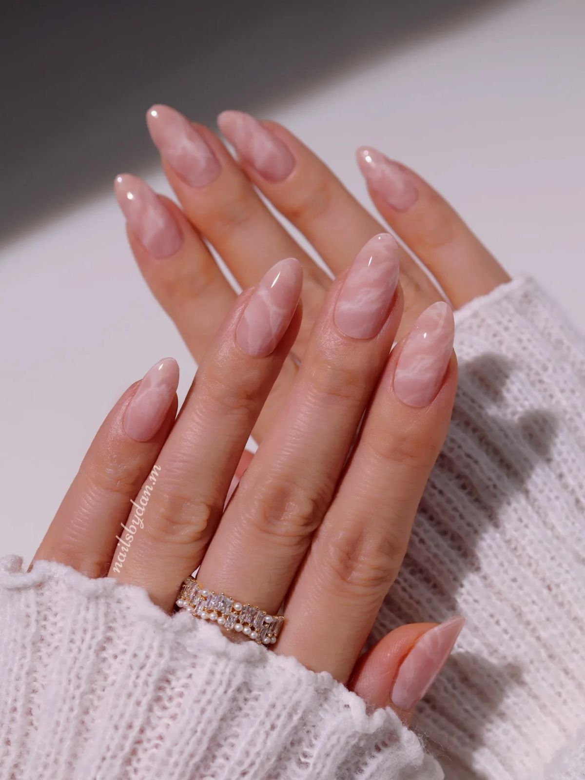 Long Almond Marble Effect Glossy Nails Long Almond Marble Effect Glossy Nails — Nude Nails 2027 for Mature Hands
