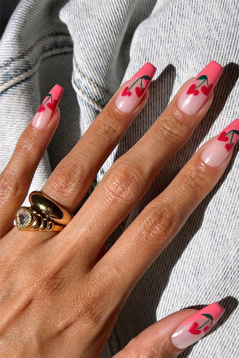 Cherry Motif Pink French Long Coffins Cherry Motif Pink French Long Coffins — Cherry Red Nails 2027