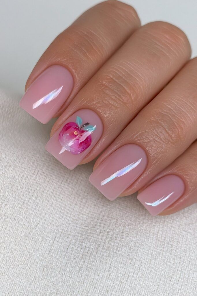 Sheer Pink with Detailed Apple Art Sheer Pink with Detailed Apple Art — Teacher Nails 2027