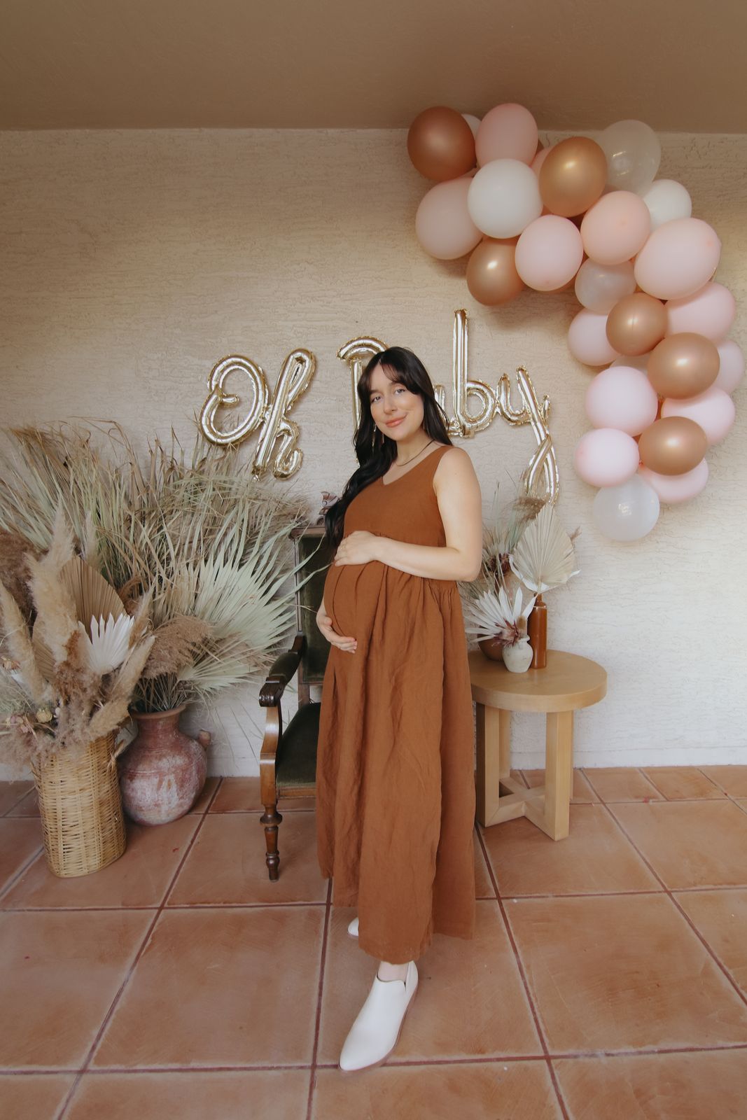Rust Orange Linen Maxi Dress for a Casual Shower Rust Orange Linen Maxi Dress for a Casual Shower — Baby Shower Dress 2027 for Guest