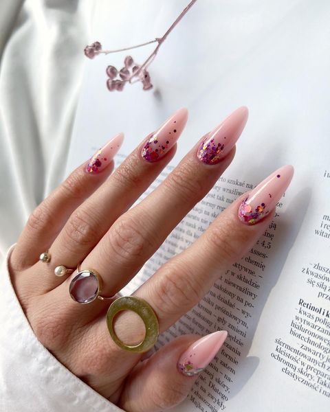 Glossy With Glitter Visual Idea — Birthday Nails Almond 2027
