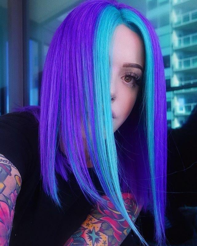 Purple Blue Split Color Bob Purple Blue Split Color Bob — Lilac Hair 2027