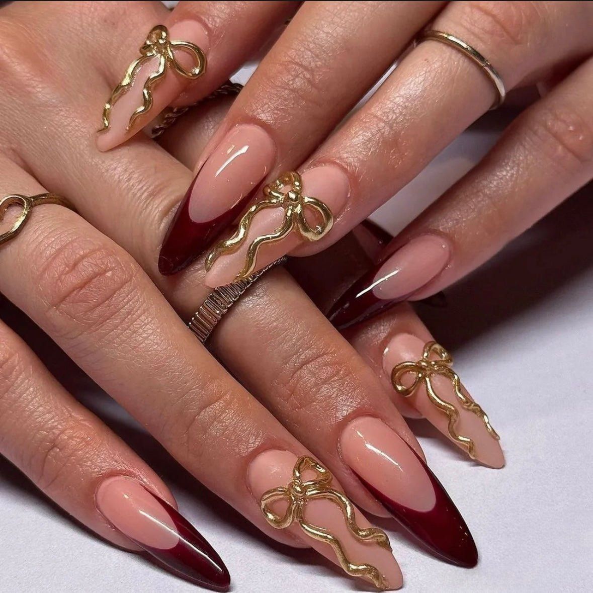 3D Gold Bow Charms And Accents Visual Idea 3D Gold Bow Charms And Accents Visual Idea — Long Bow Nails 2027