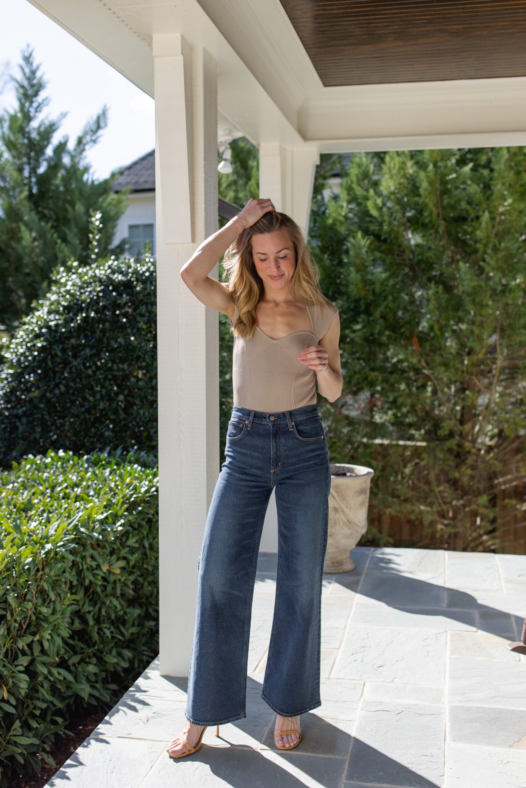 Effortless Chic: Dark Wash Wide Leg Jeans with Ribbed Bodysuit — Wide Leg Jeans 2027