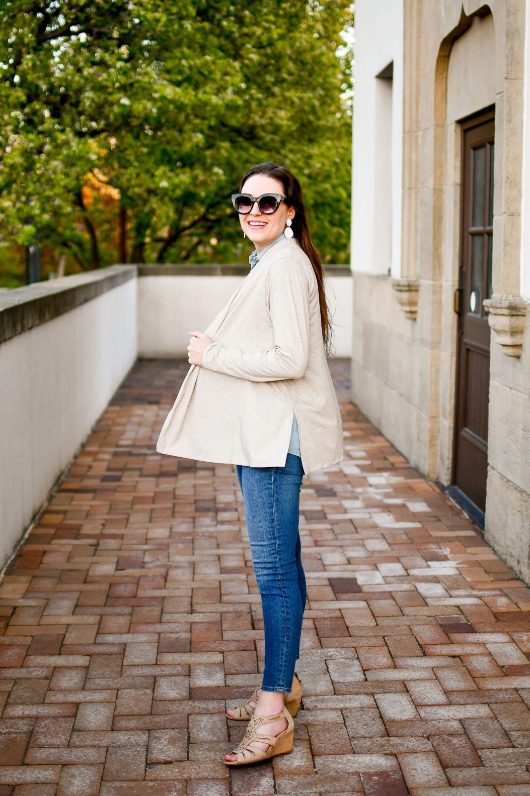 Denim Shirt and Slim Jeans with Draped Cardigan — Casual Outfits 2027 for Skinny Girls