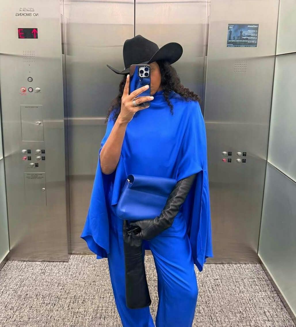 Dramatic Royal Blue Cape Top and Wide-Leg Pants Dramatic Royal Blue Cape Top and Wide-Leg Pants — Cute Outfits 2027