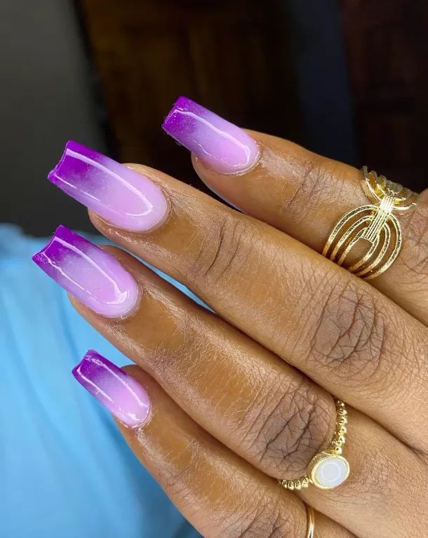 Short Square Bright Purple to Pink Glossy Ombre Short Square Bright Purple to Pink Glossy Ombre — Lavender Ombre Nails 2027