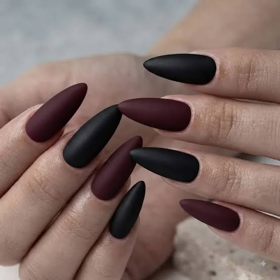 Matte Maroon and Black French Tip Nails Matte Maroon and Black French Tip Nails — Date Night Nails 2027