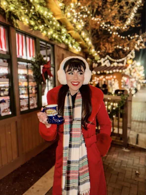 Statement Red Coat with Faux Fur Trim for a Festive Market — Christmas Market Outfits 2026