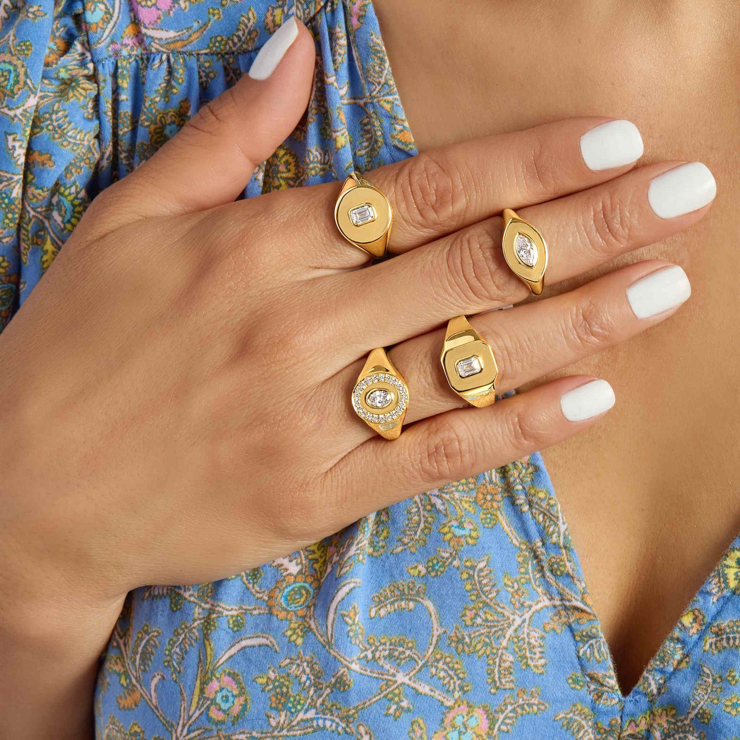 Baguette Diamond Signet Ring with Blue Patterned Dress Baguette Diamond Signet Ring with Blue Patterned Dress — Signet Rings 2027