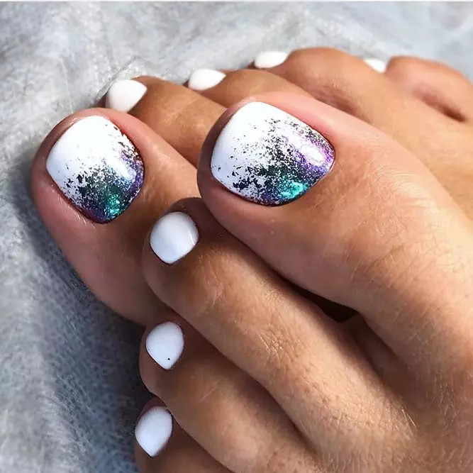 Iridescent Flake French Tips on White Iridescent Flake French Tips on White — Ombre Toe Nails 2027
