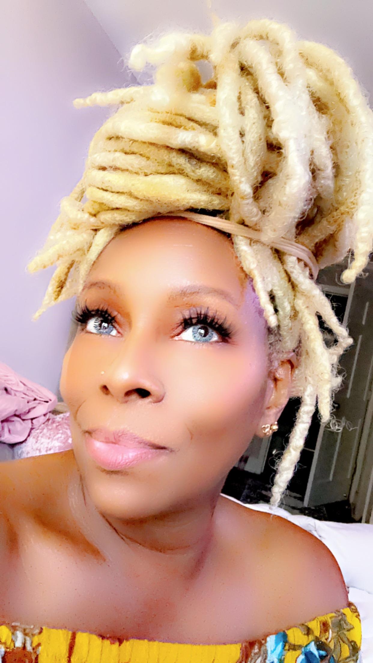 Mid-Back Pulled Up Platinum Blonde Locs — Blonde Locs 2027