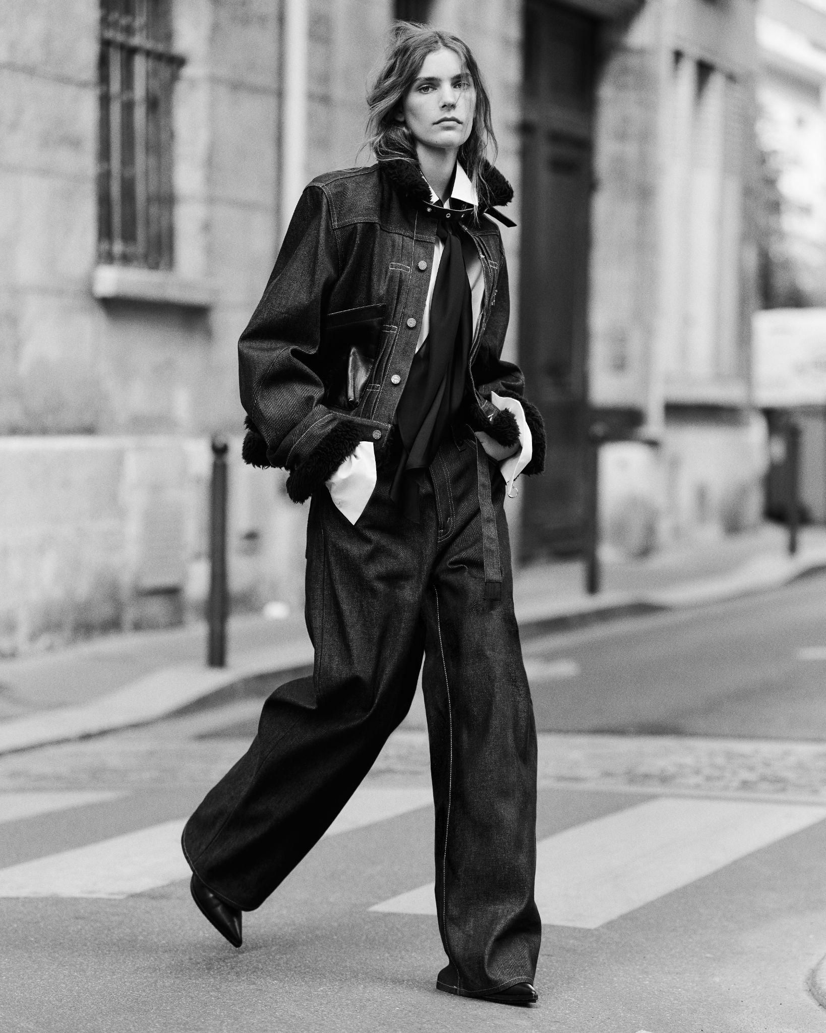 Dark Denim Jacket with Shearling Collar and Tie Detail — Denim Jackets 2027