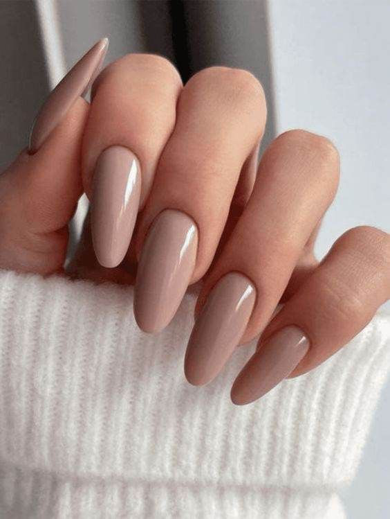 Warm Beige Glossy Stiletto Nails — Nail Colors 2027