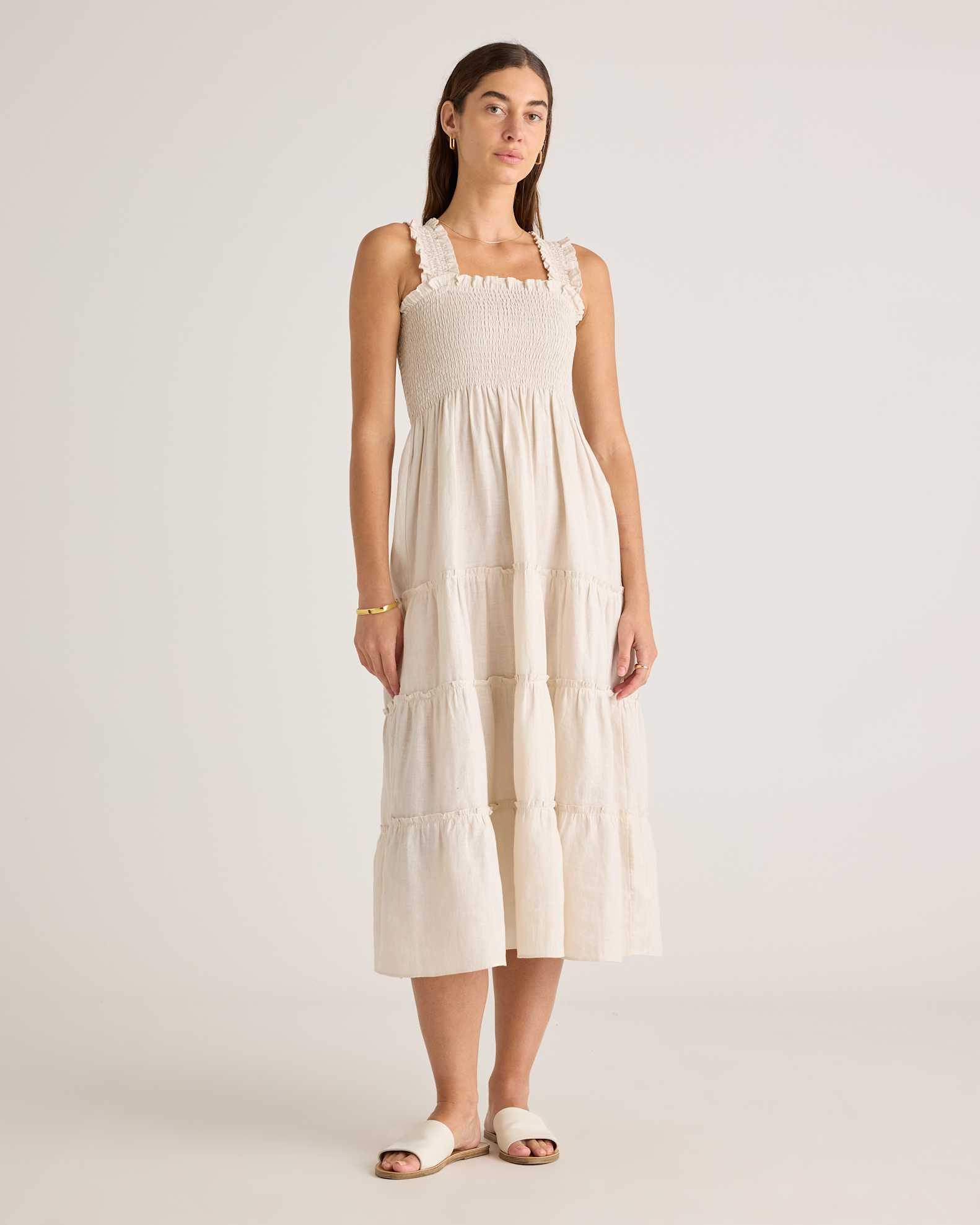 Linen Layers: Sand Tiered Midi Dress for Casual Comfort Linen Layers: Sand Tiered Midi Dress for Casual Comfort — Midi Dresses 2027