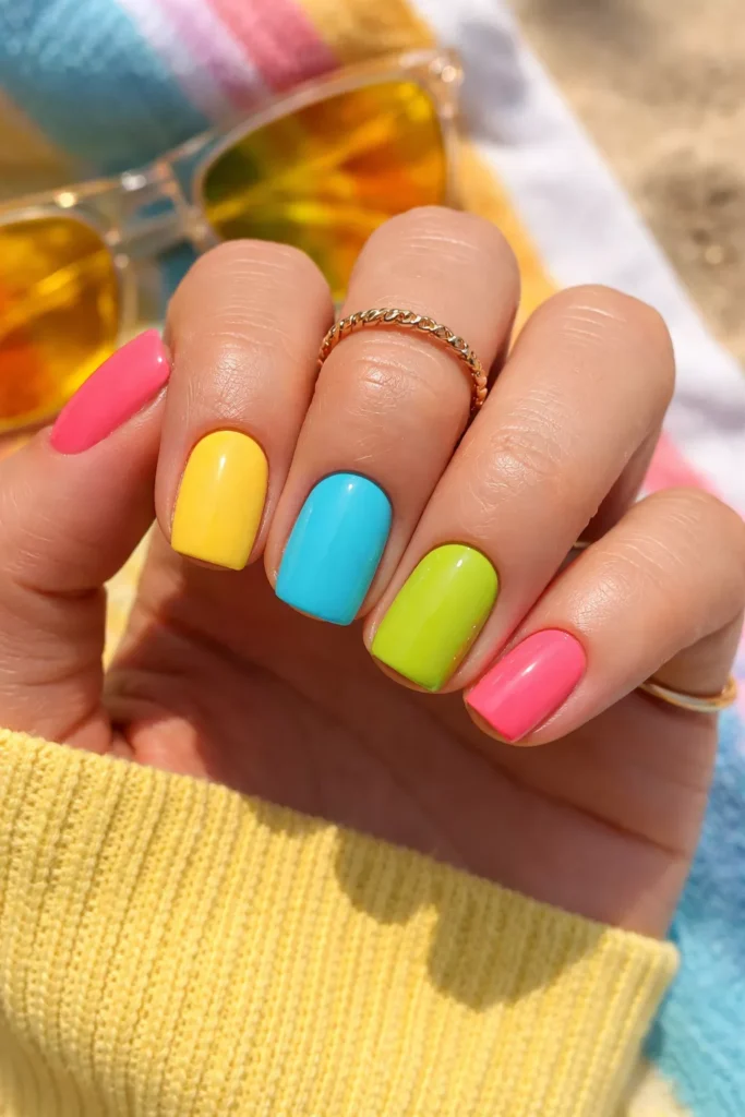 Bold Color Block Short Squares — Summer Dip Nails 2027