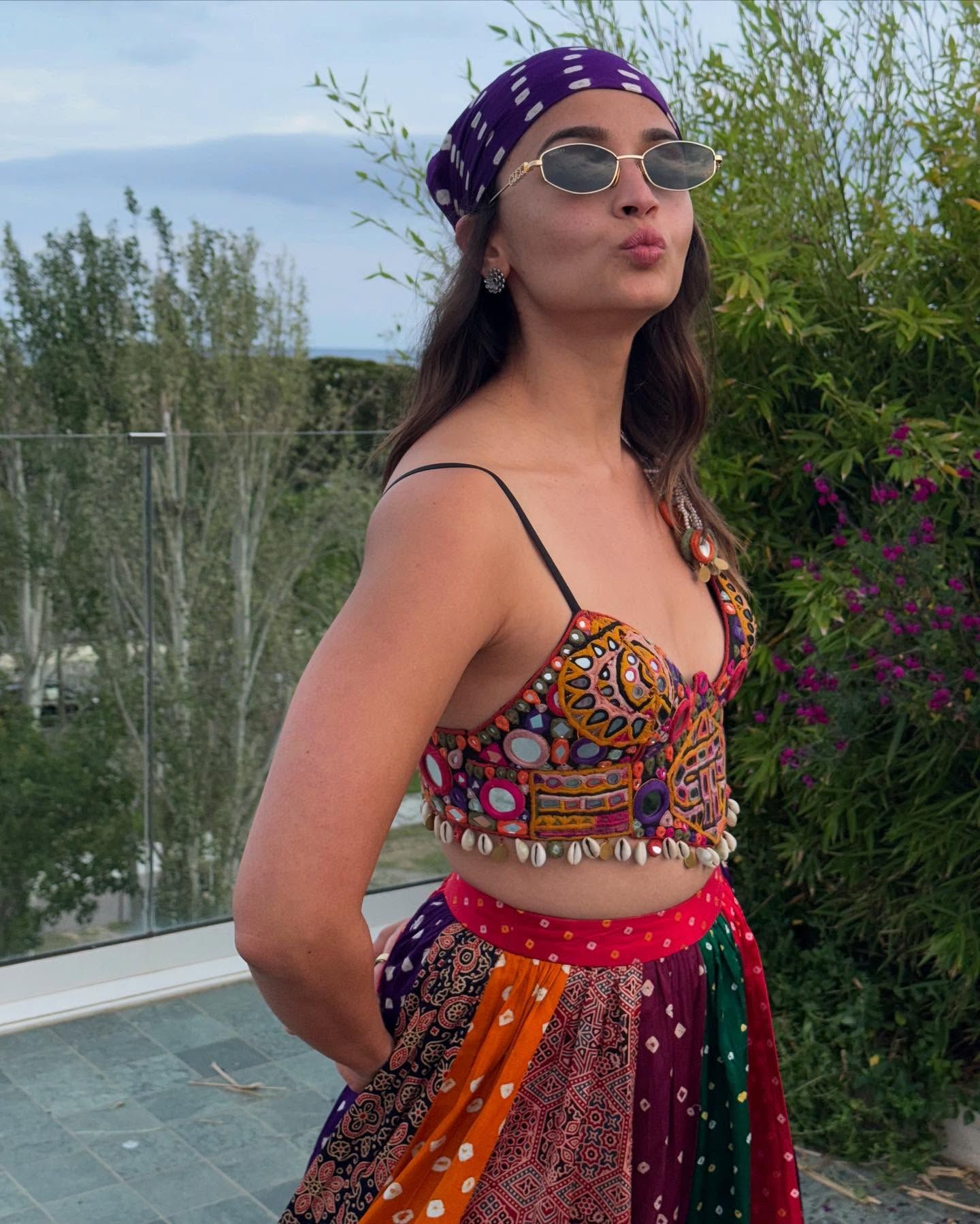 Festival Flair: Purple Bandana Headscarf with Embroidered Top Festival Flair: Purple Bandana Headscarf with Embroidered Top — Bandana Outfits 2027