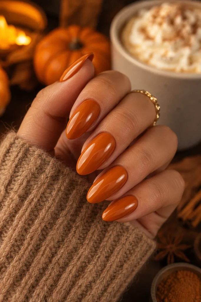 Bold Burnt Orange Gloss — Thanksgiving Nails 2026