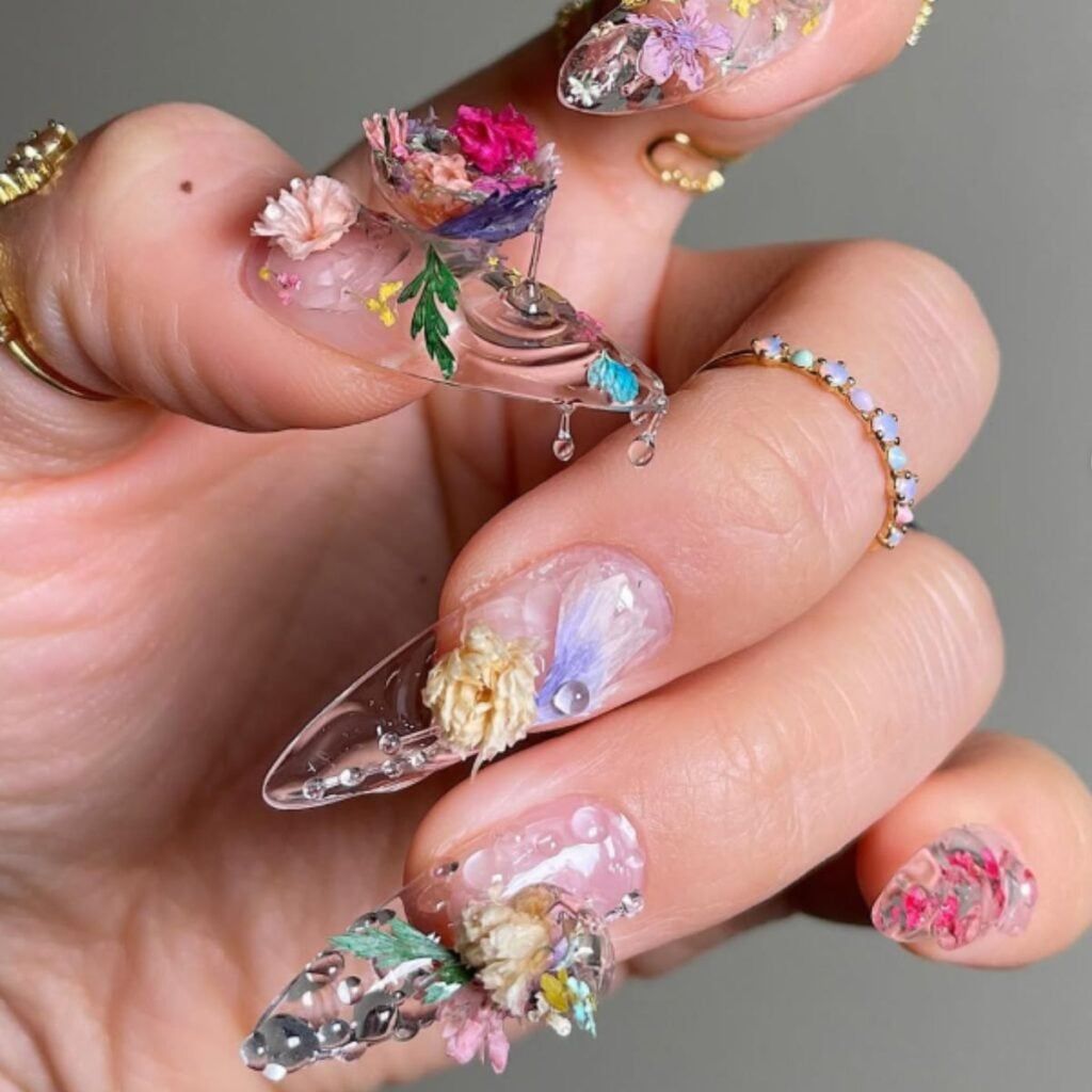 Crystal Clear 3D Floral Stilettos Crystal Clear 3D Floral Stilettos — Long Floral Nails 2027