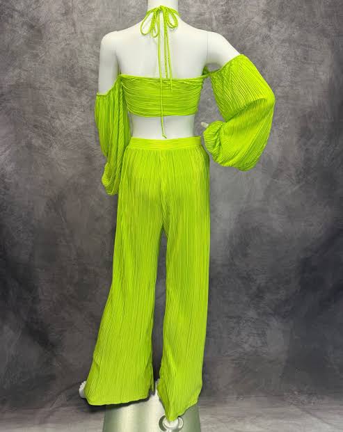 Statement Set: Neon Green Halter Top and Wide-Leg Pants — Neon Outfits 2027