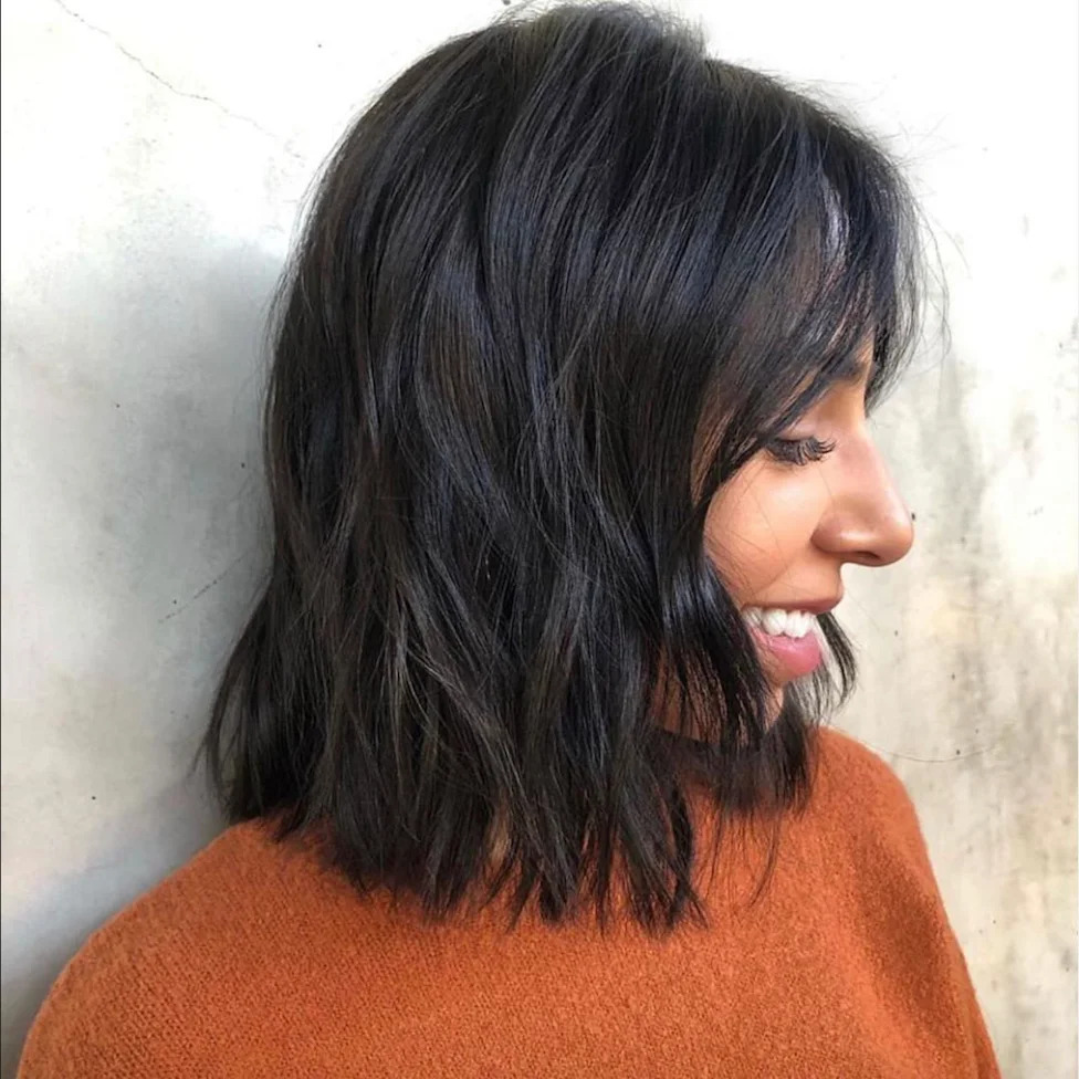 Shoulder Length Shag With Choppy Bangs Shoulder Length Shag With Choppy Bangs — Dark Brown Hair 2027