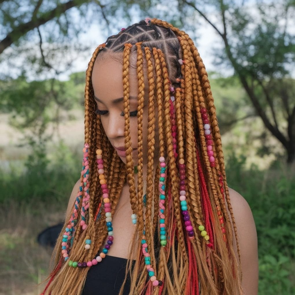 Light Brown Braids With Colourful Beads — Knotless Braids 2027 for Prom