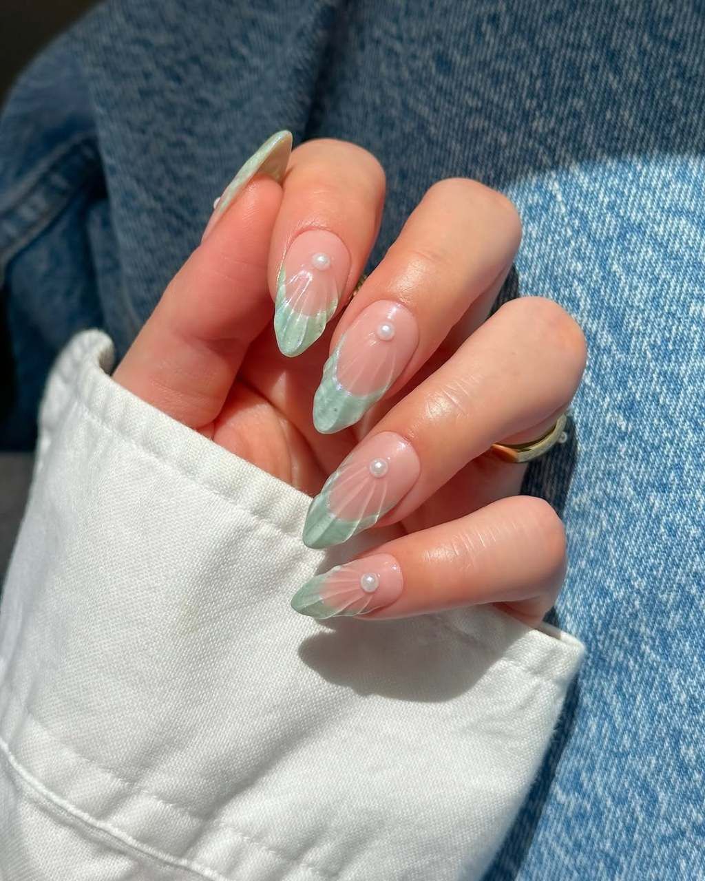 Mint Green Wavy French Stiletto Nails Mint Green Wavy French Stiletto Nails — Swim Nails Team Colors 2027
