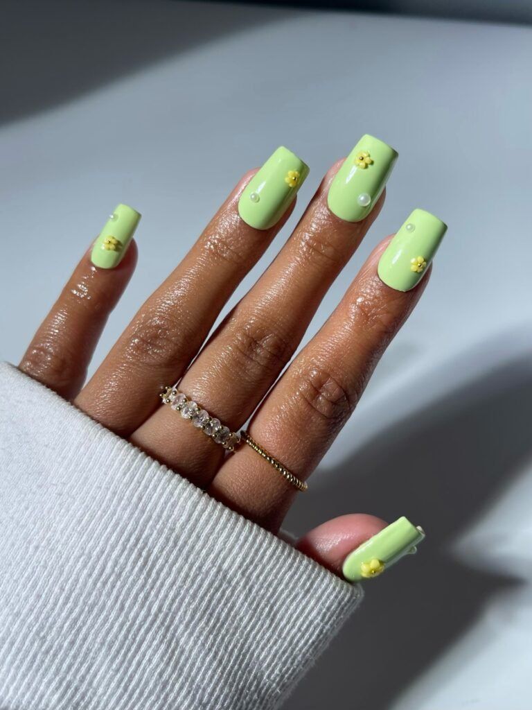 Light Green 3D Flower Square Nails Light Green 3D Flower Square Nails — Baddie Nails 2027