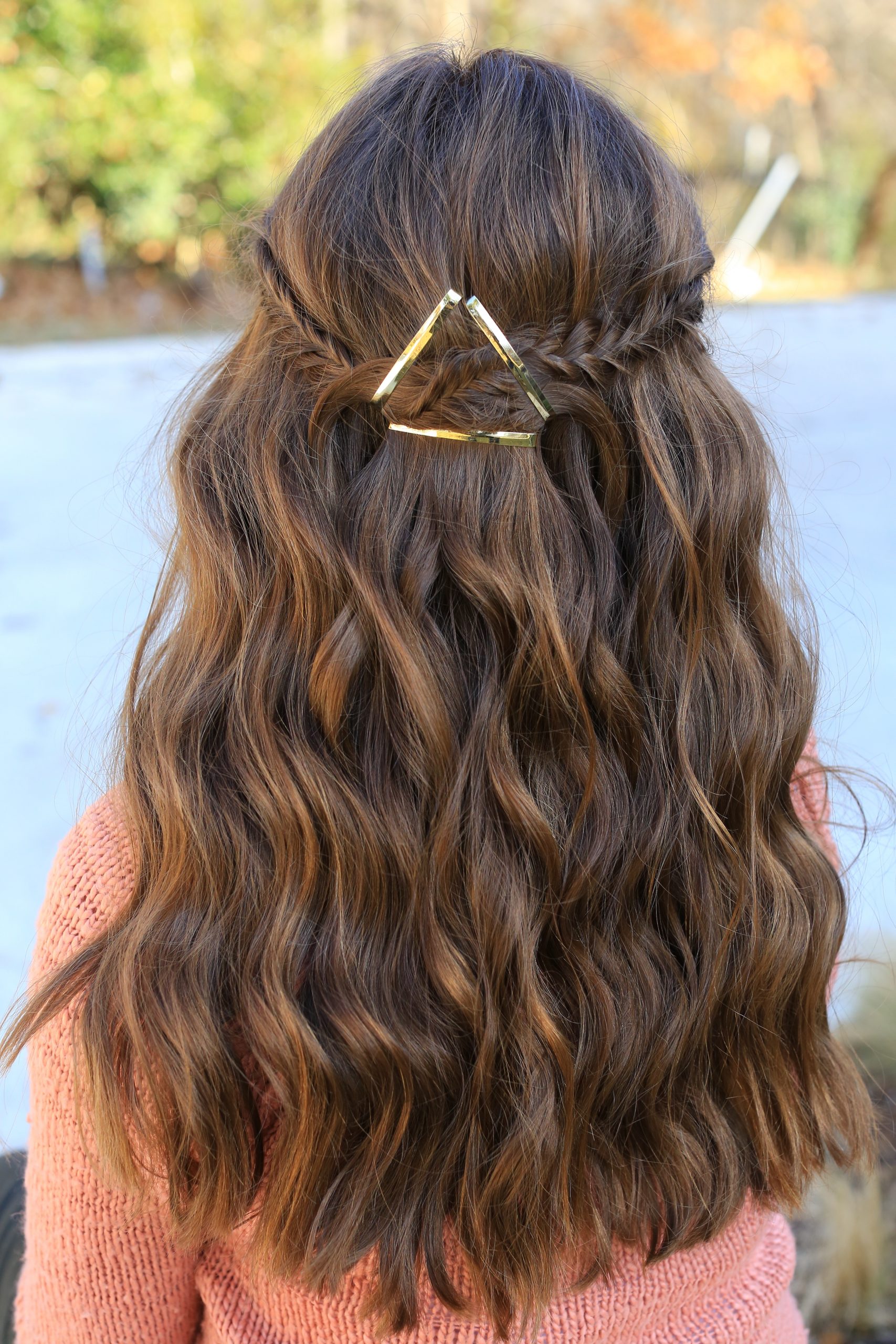 Geometric Gold Barrette on Braided Half-Up — Barrette Hairstyles 2027