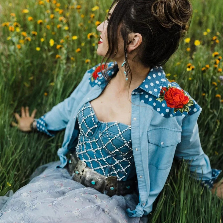 Embroidered Denim Jacket and Corset: Creative Western Fusion Embroidered Denim Jacket and Corset: Creative Western Fusion — Western Outfits 2027