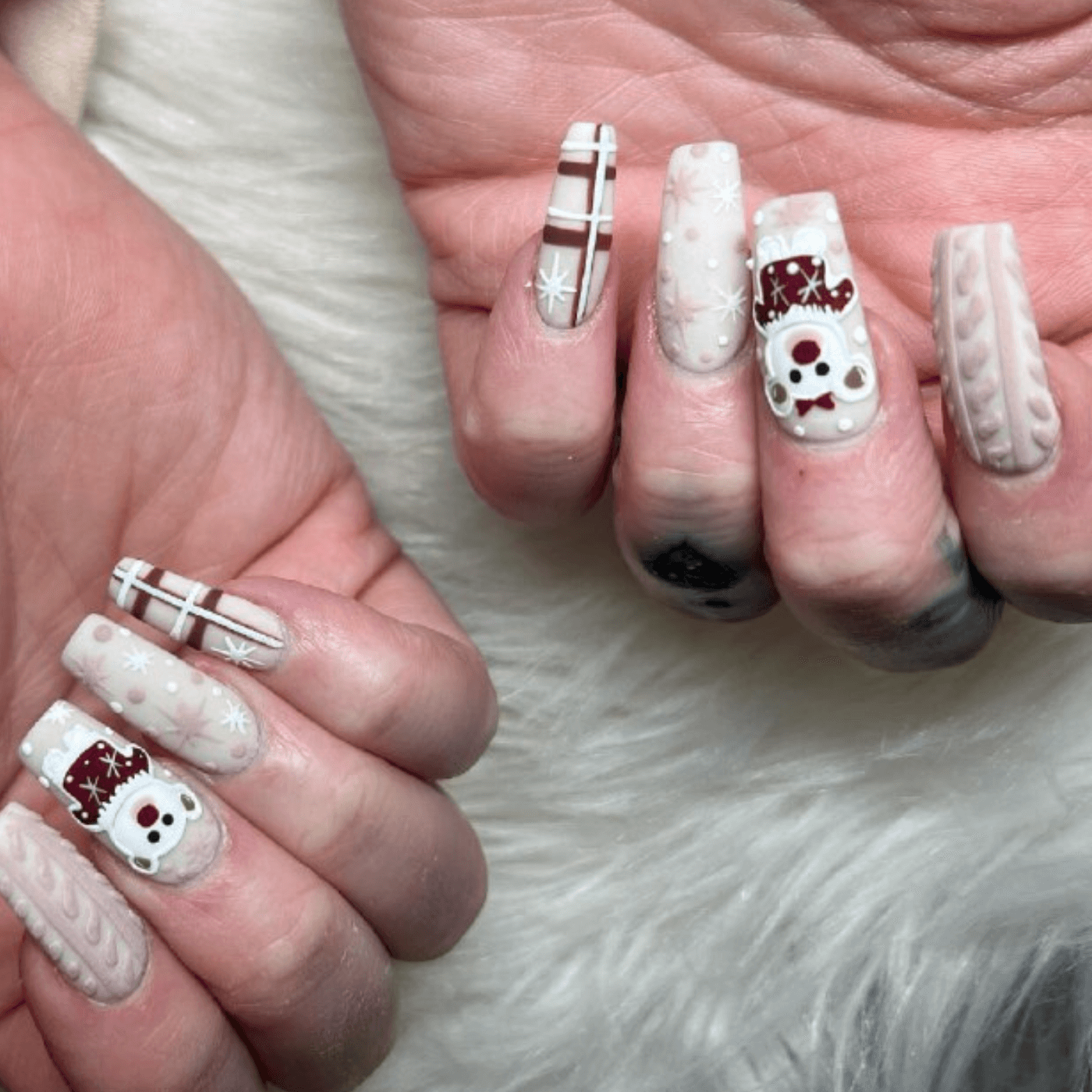 Neutral Plaid Snowman 3D Coffin Nails Neutral Plaid Snowman 3D Coffin Nails — Matte Christmas Nails 2026