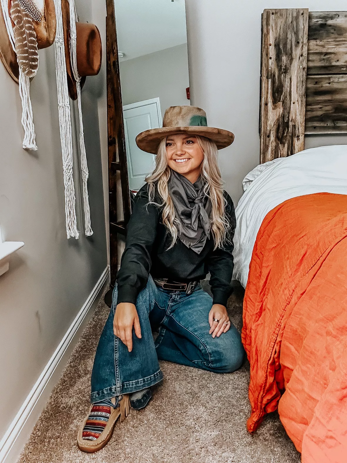 Wide-Brim Hat and Silk Scarf for a Sophisticated Western Look — Winter Western Outfits 2027