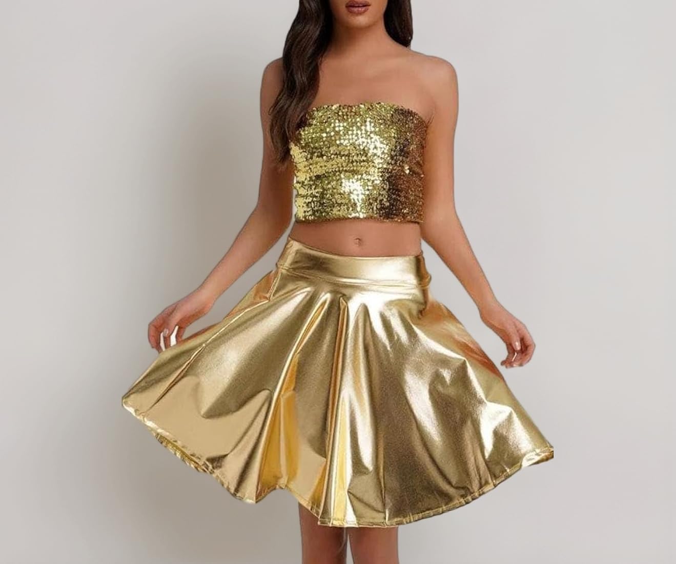 Party Power: Gold Sequin Crop Top and Metallic Mini Skirt — Metallic Outfits 2027
