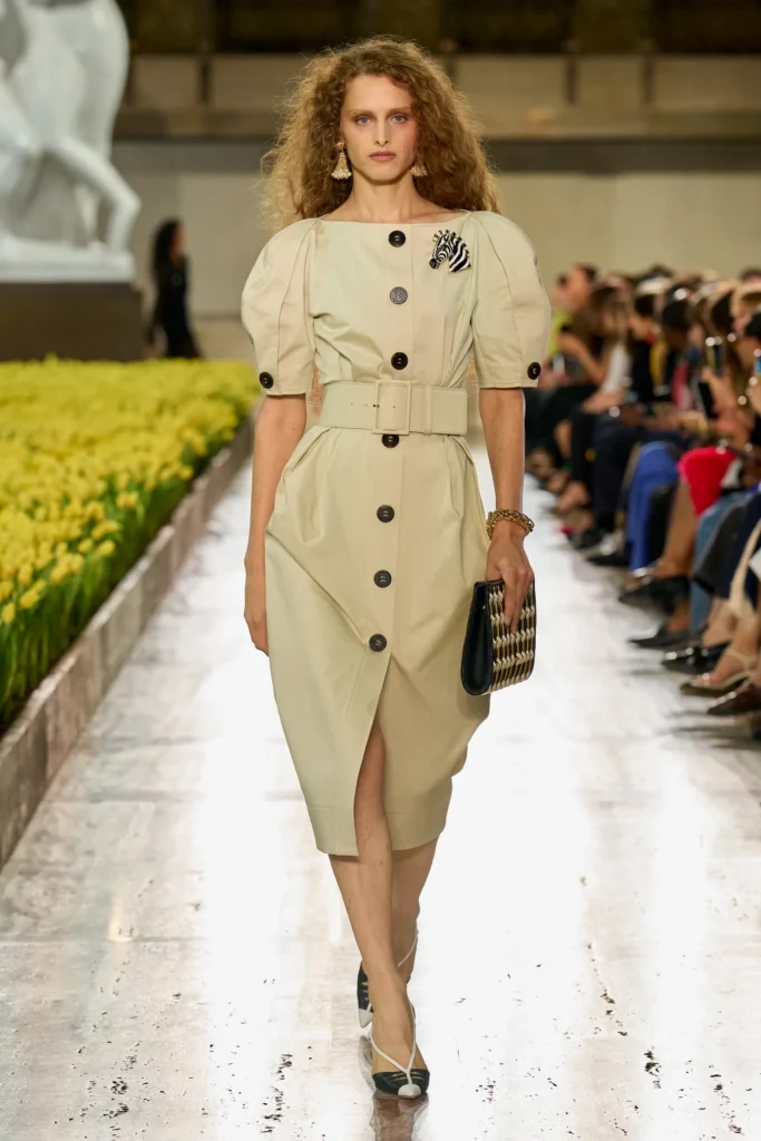 Dress Detail: Zebra-Print Brooch on a Belted Midi Dress Dress Detail: Zebra-Print Brooch on a Belted Midi Dress — Brooch Outfits 2027