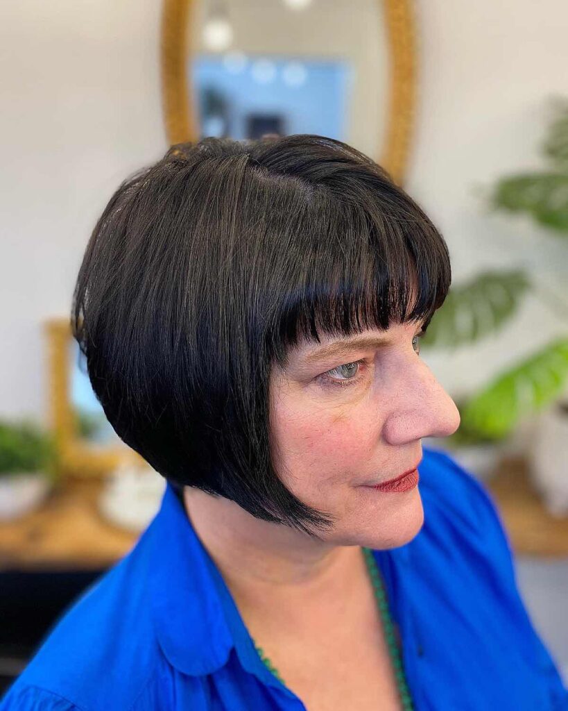 Dark Brown Bob with Sharp Blunt Bangs Dark Brown Bob with Sharp Blunt Bangs — Bob 2027 for Women Over 50