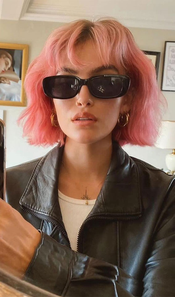 Pastel Pink French Bob With Blunt Bangs Pastel Pink French Bob With Blunt Bangs — Pink Bob 2027