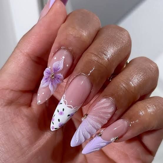 Purple 3D Flower French Tips Purple 3D Flower French Tips — Painted Petal Nails 2027