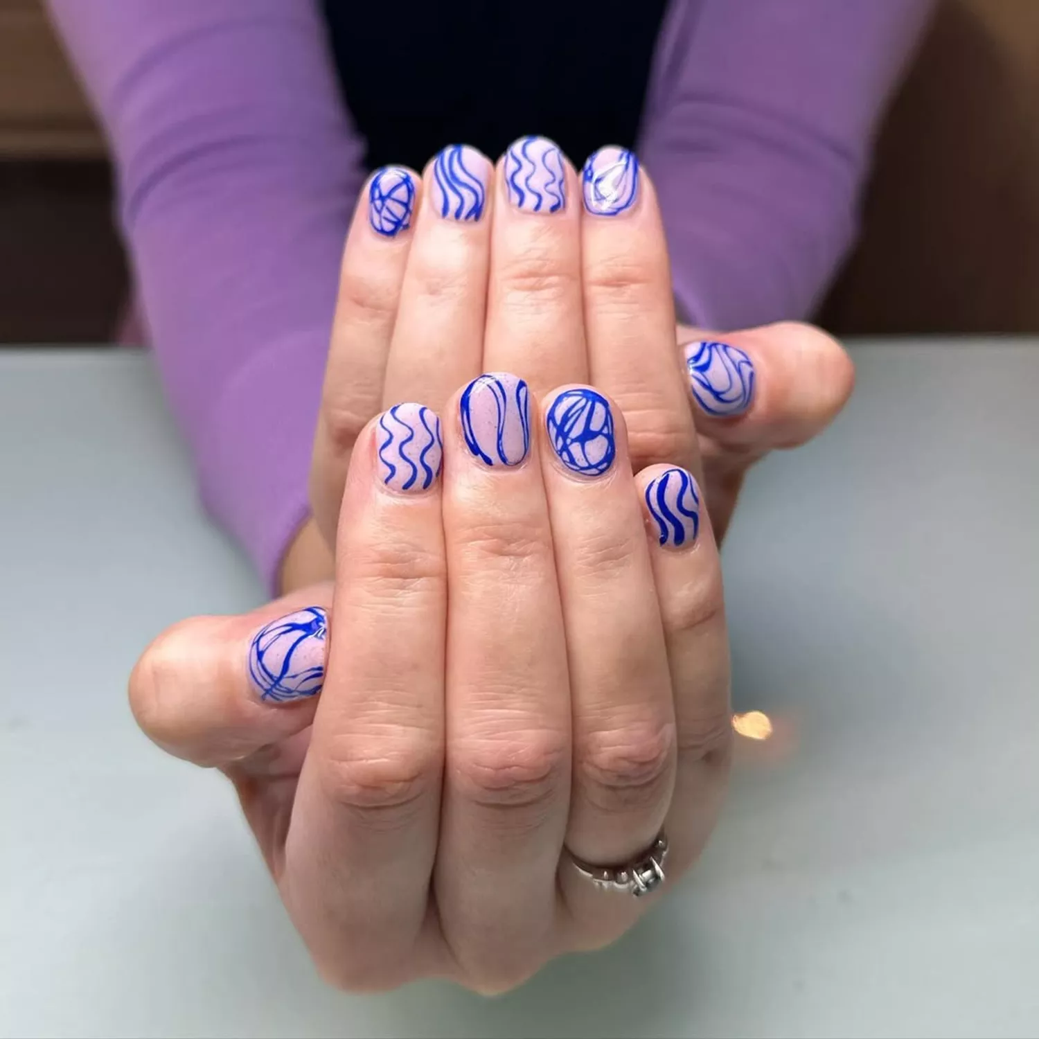 Abstract Blue Lines Short Rounded Nails Abstract Blue Lines Short Rounded Nails — Nails 2027 for Short Fingers