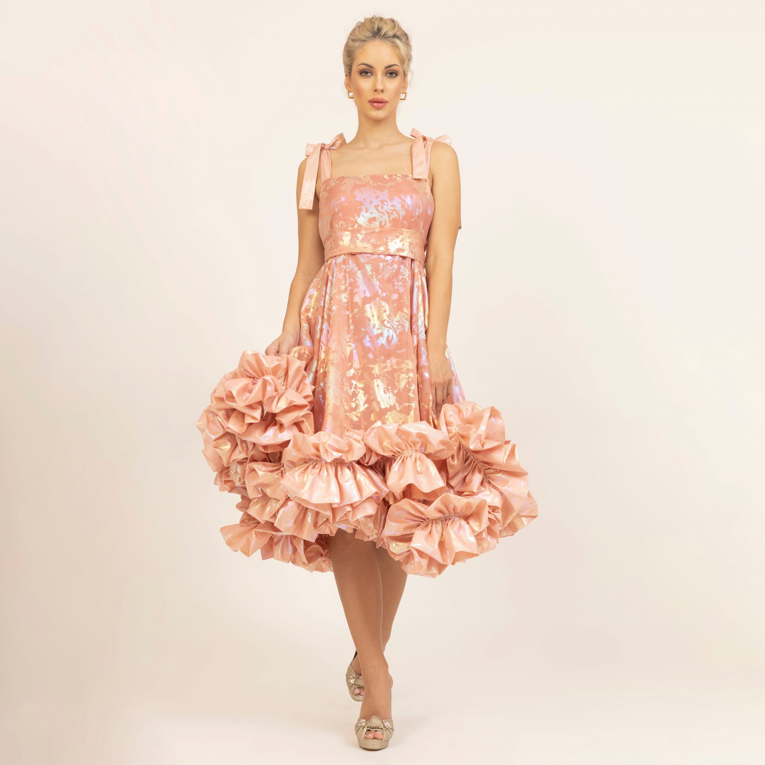 Sequined Organza Dress with Voluminous Ruffled Skirt — Holographic Outfits 2027