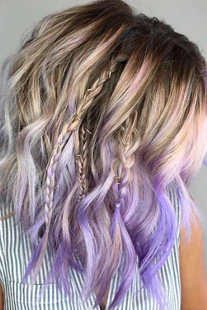 Soft Purple Ombre Lob with Braids Soft Purple Ombre Lob with Braids — Blonde 2027 with Purple Hair