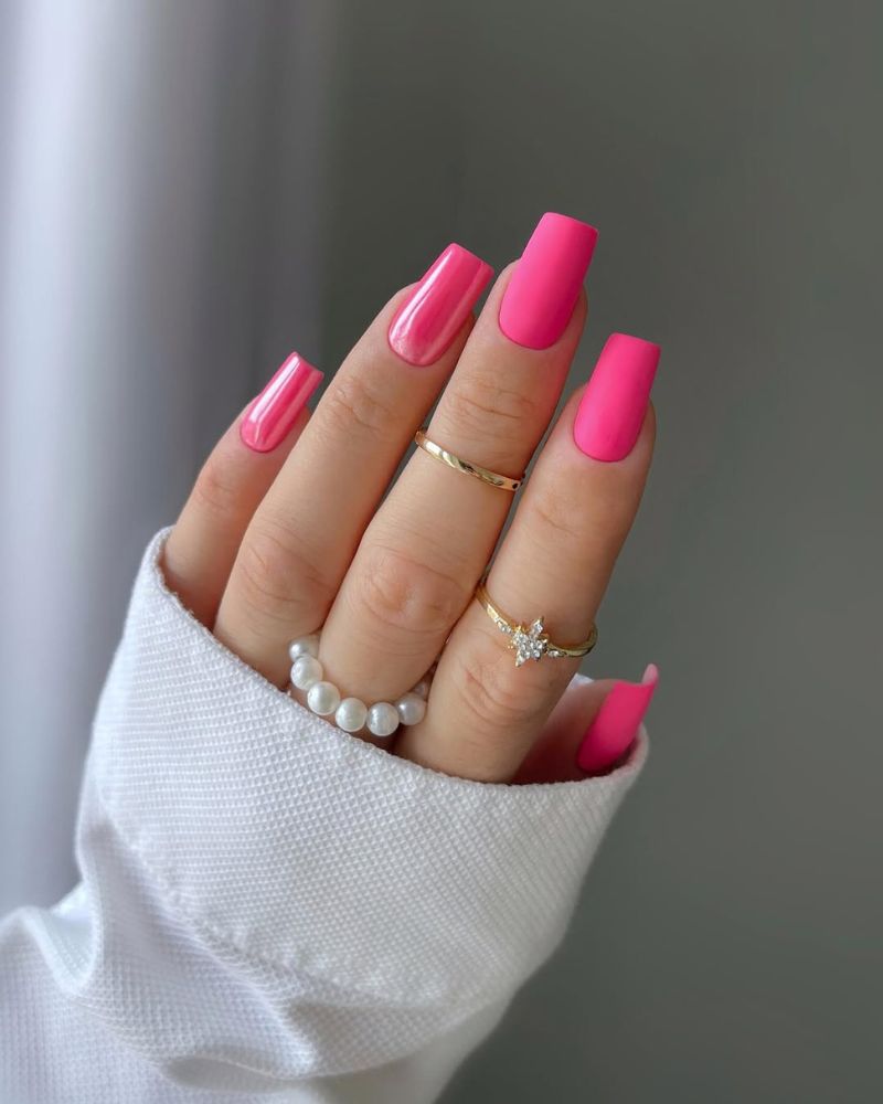 Vibrant Pink Matte Shimmer Square Nails Vibrant Pink Matte Shimmer Square Nails — Pink Rave Nails 2027