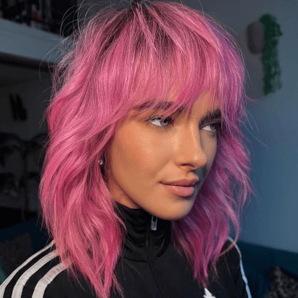 Hot Pink Shag With Blunt Bangs — Pink Hair 2027