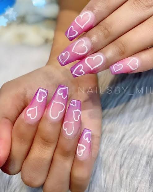 Sheer Pink Glitter Heart Almond Nails Sheer Pink Glitter Heart Almond Nails — Valentines Coffin Nails 2027