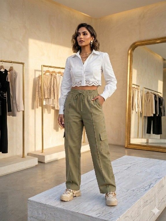 Straight-Leg Cargos with Eyelet Shirt and Sneakers Straight-Leg Cargos with Eyelet Shirt and Sneakers — Khaki Cargo Pants Outfits 2027