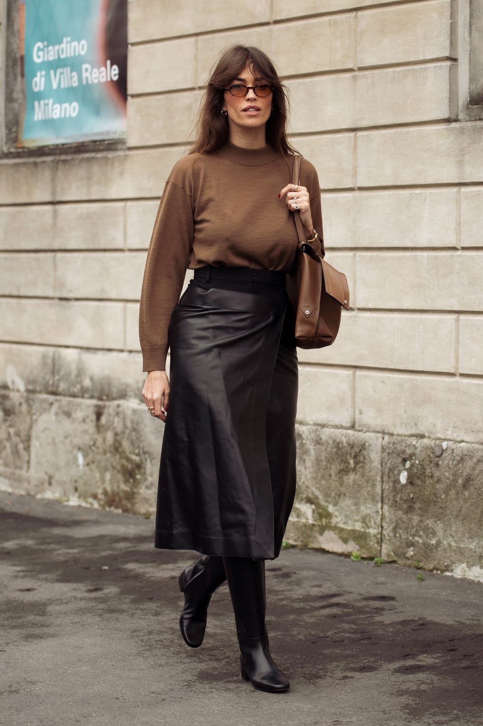 Mock Neck Sweater with Black Faux Leather Wrap Skirt Mock Neck Sweater with Black Faux Leather Wrap Skirt — Brown Outfits 2027