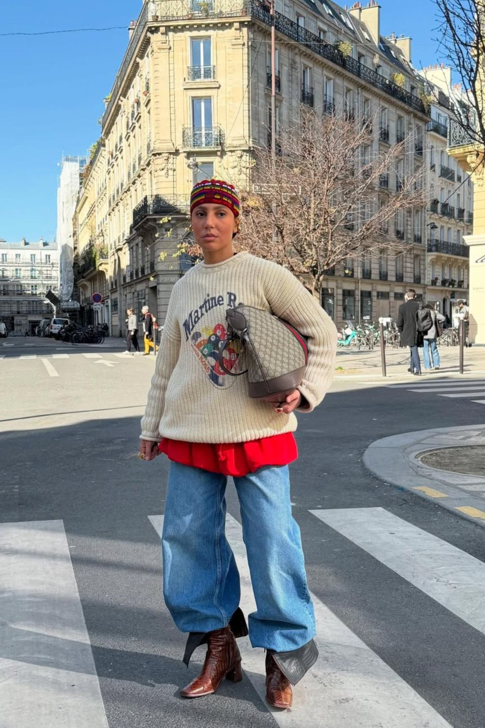Graphic Knit Sweater with Extremely Wide-Leg Jeans Graphic Knit Sweater with Extremely Wide-Leg Jeans — Chilly Spring Outfits 2027