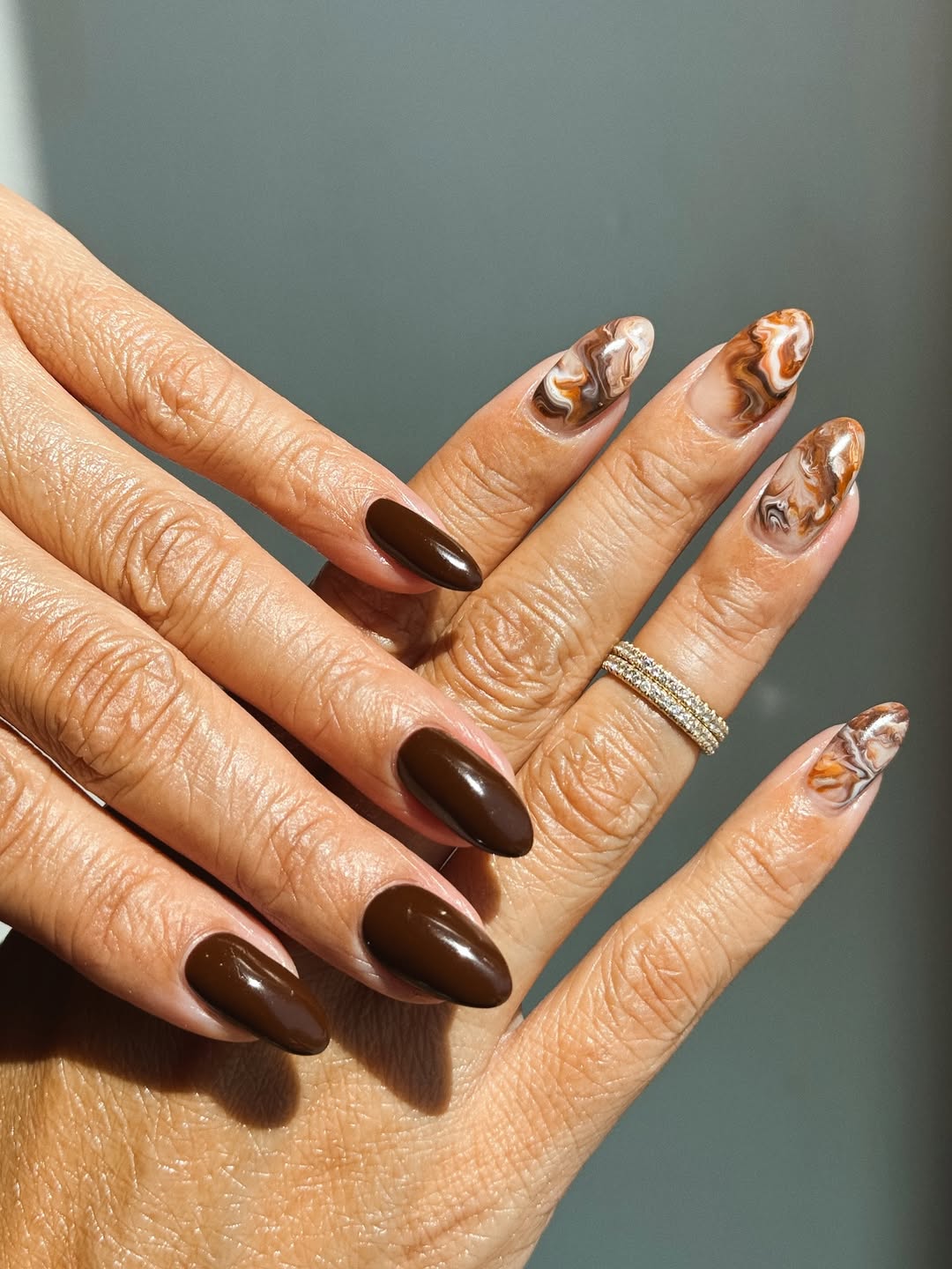 Chic Solid and Marbled Brown Almonds — Nails 2027 for Women Over 40